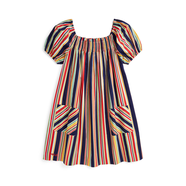 Polo Ralph Lauren Striped Smocked Cotton Dress In Multistripe