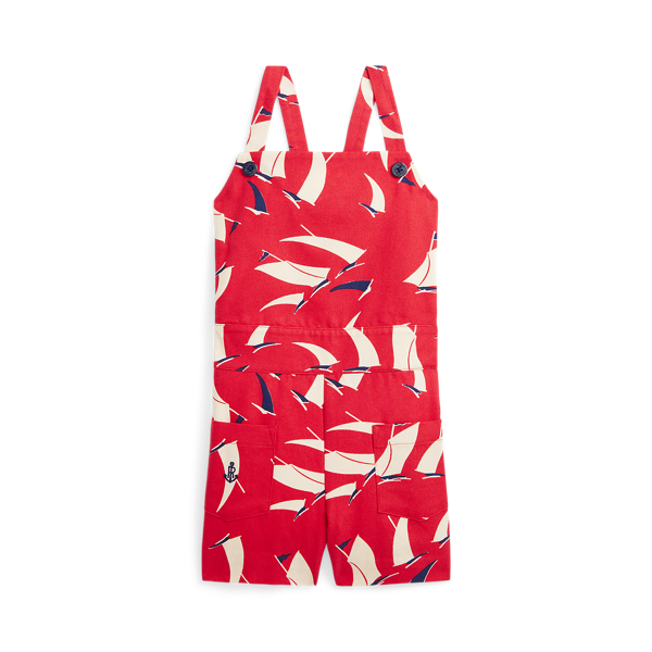 Shop Polo Ralph Lauren Sailboat-print Cotton Canvas Romper In Art Deco Sails