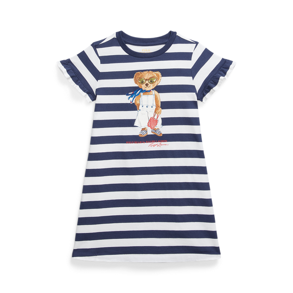 Polo Ralph Lauren Striped Polo Bear Cotton Tee Dress In Navy/white Stripe