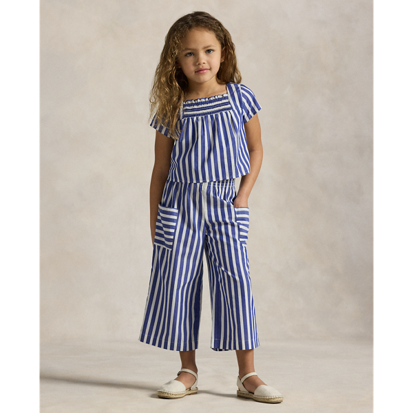 Polo Ralph Lauren Striped Cotton Top & Cropped Pant Set In Blue