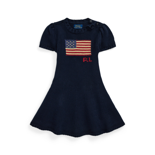 Polo Ralph Lauren Flag-intarsia Cotton Sweater Dress In Hunter Navy