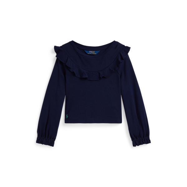 Polo Ralph Lauren Ralph Lauren Ruffled Cotton-modal Top In Blue