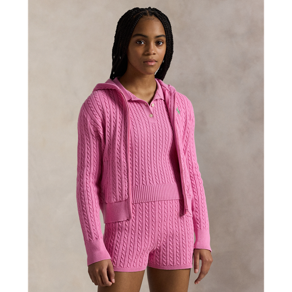 Polo Ralph Lauren Mini-cable Cotton Full-zip Hoodie In Laguna Pink