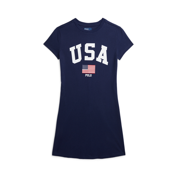Polo Ralph Lauren Team Usa Cotton Tee Jersey Dress In Refined Navy
