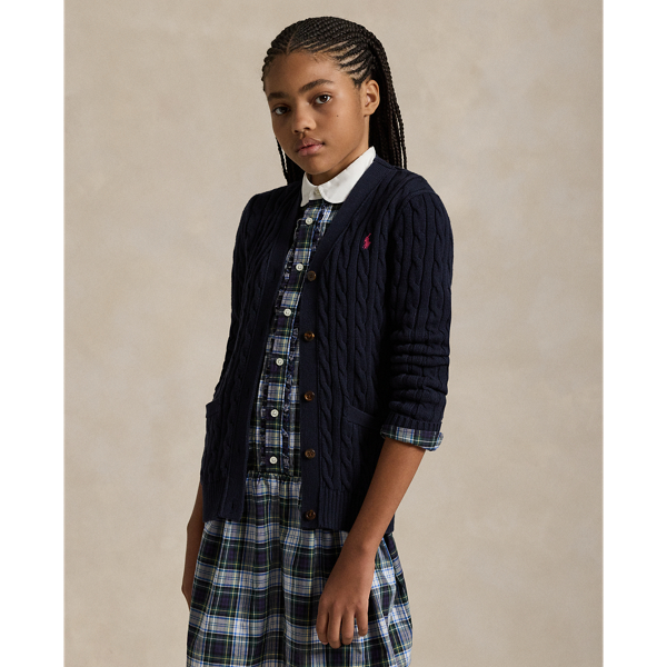 Polo Ralph Lauren Kids' Cable-knit Cotton V-neck Cardigan In Rl Navy/college Pink