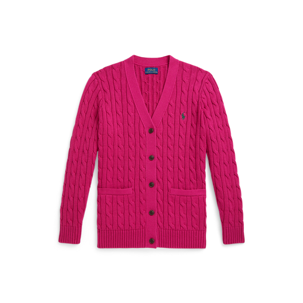 Polo Ralph Lauren Ralph Lauren Cable-knit Cotton V-neck Cardigan In Pink