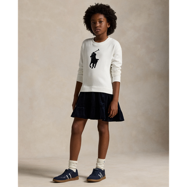 Polo Ralph Lauren Big Pony Corduroy-skirt Fleece Dress In Deckwash White W/ Navy
