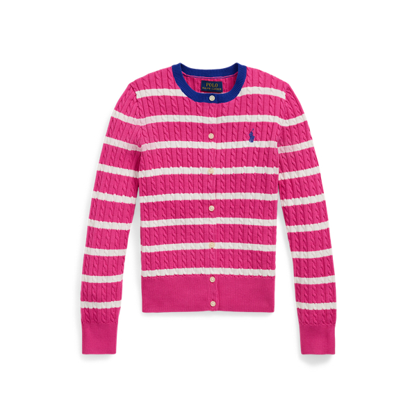 Polo Ralph Lauren Striped Mini-cable Cotton Cardigan In Belmont Pink Multi