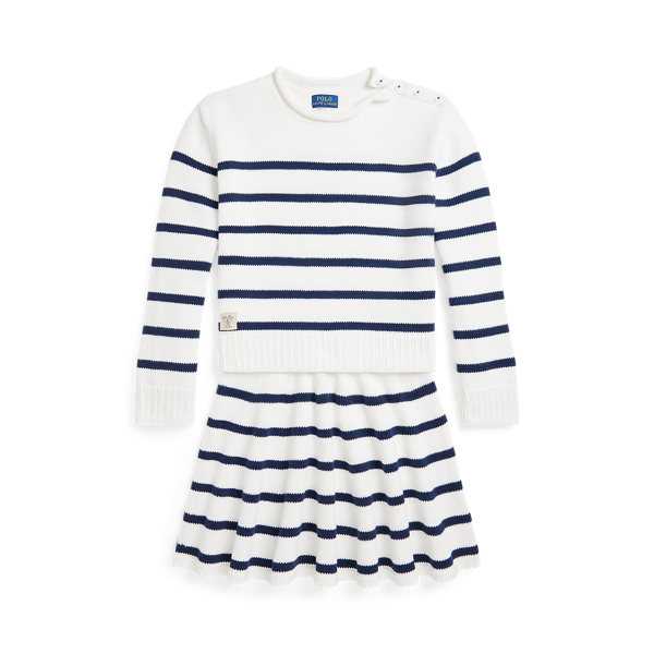 Polo Ralph Lauren Striped Cotton Sweater And Skirt Set In White/newport Navy
