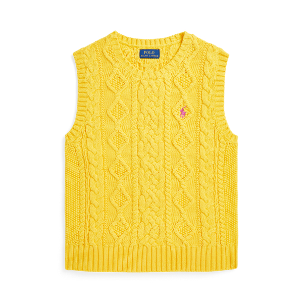Polo Ralph Lauren Aran-knit Cotton Sweater Vest In Canary Yellow/pink