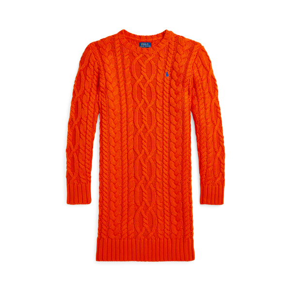 Polo Ralph Lauren Aran-knit Cotton Sweater Dress In Dusk Orange/royal