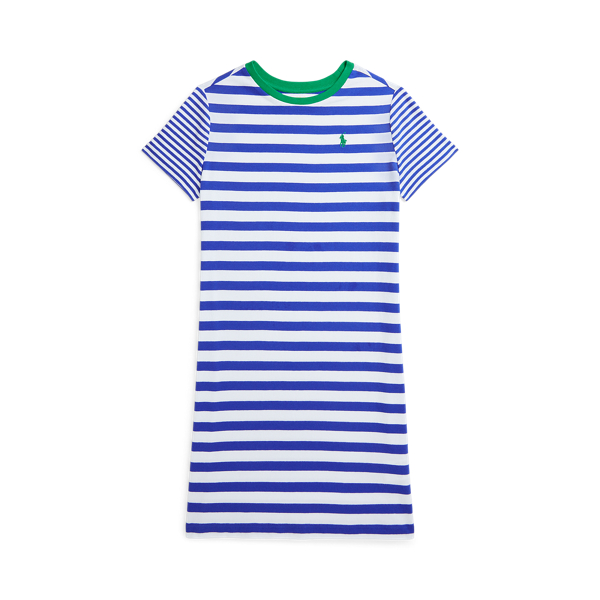 Polo Ralph Lauren Striped Cotton Jersey Tee Dress In Cruise Royal/white
