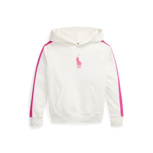 Polo Ralph Lauren Striped Big Pony French Terry Hoodie In Belmont Pink/white
