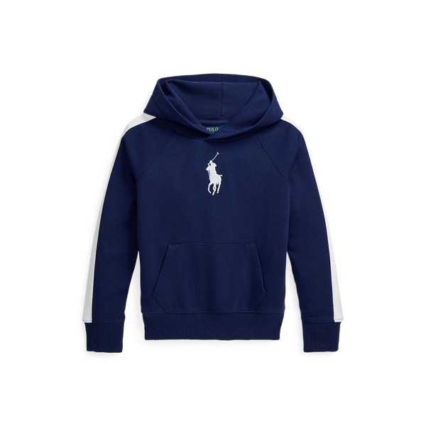 Polo Ralph Lauren Striped Big Pony French Terry Hoodie In Newport Navy/white