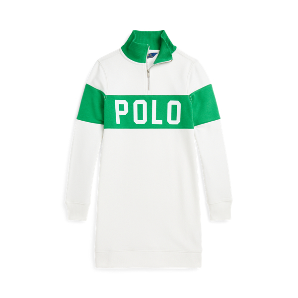 Polo Ralph Lauren Logo French Terry Quarter-zip Dress In Paper White