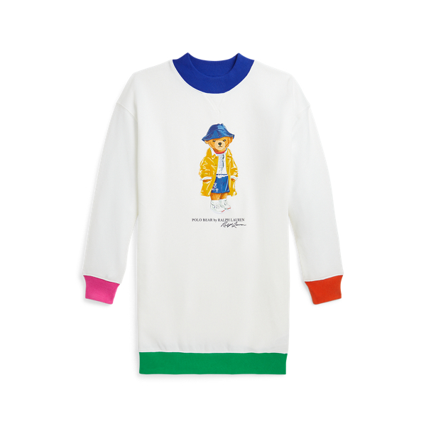 Polo Ralph Lauren Polo Bear Fleece Sweatshirt Dress In Paper White