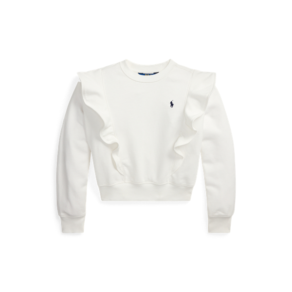 Polo Ralph Lauren Ruffled French Terry Sweatshirt In White/newport Navy