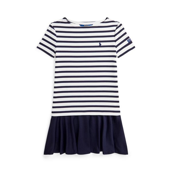 Polo Ralph Lauren Striped Stretch Ponte Dress In Deckwash White/navy