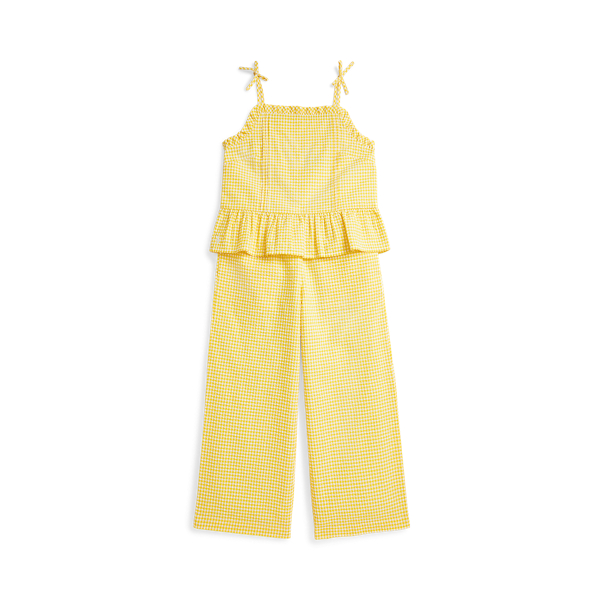 Polo Ralph Lauren Toddler And Little Girls 2-piece Gingham Seersucker Top And Pant Set In Yellow/white