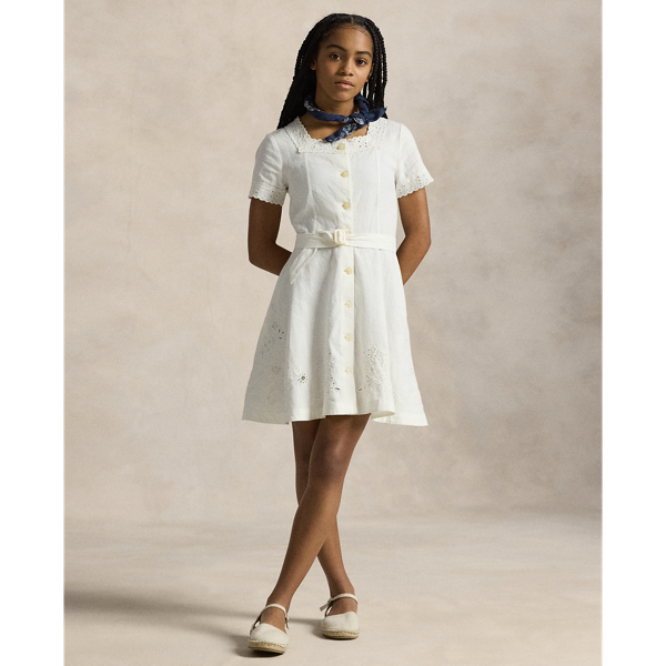 Polo Ralph Lauren Embroidered Linen-cotton Dress In Trophy Cream