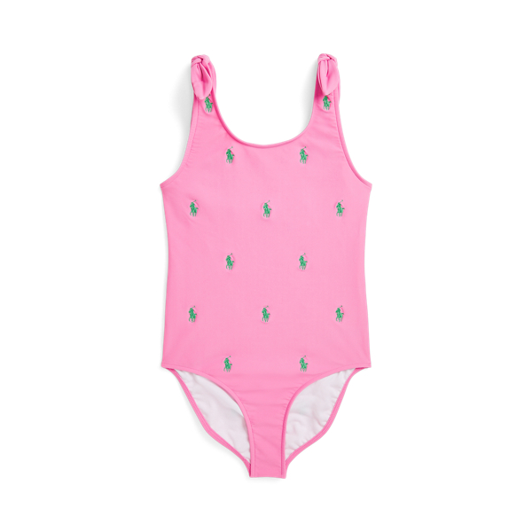 Polo Ralph Lauren Polo Pony One-piece Swimsuit In Laguna Pink/tiller Green