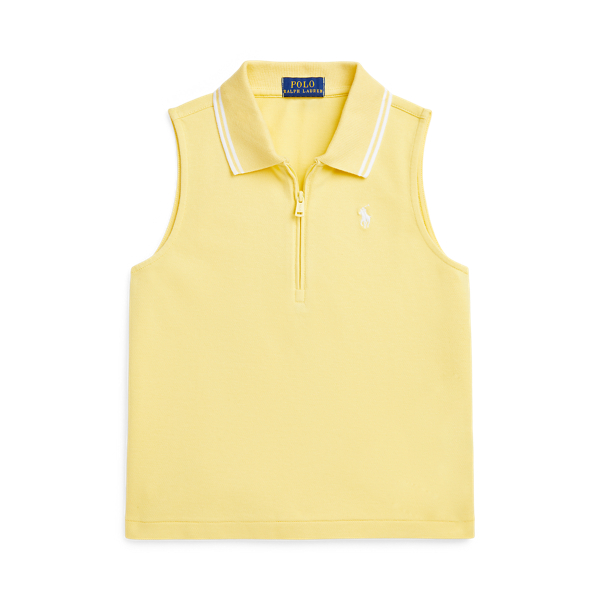 Polo Ralph Lauren Stretch Mesh Half-zip Boxy Polo Shirt In Resort Gold/white