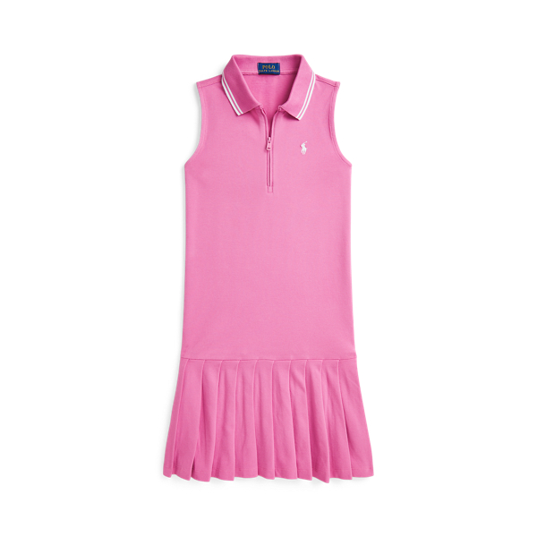 Polo Ralph Lauren Pleated Stretch Mesh Polo Dress In Laguna Pink/white
