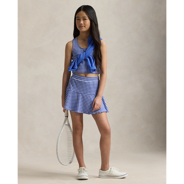 Polo Ralph Lauren Gingham Double-knit Top & Skort Set In Baby Gingham Blue/white