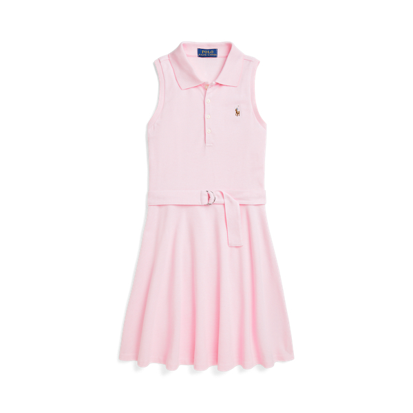 Polo Ralph Lauren Belted Knit Oxford Polo Dress In Carmel  Pink