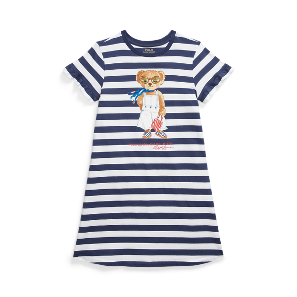 Polo Ralph Lauren Striped Polo Bear Cotton Tee Dress In Navy/white Stripe