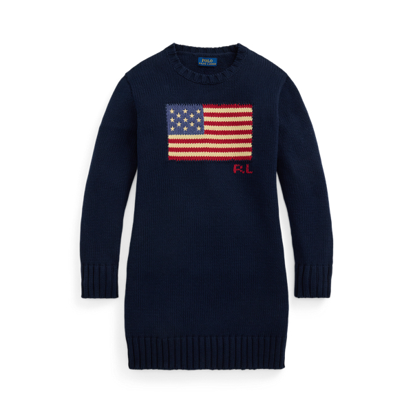 Polo Ralph Lauren Flag-intarsia Cotton Sweater Dress In Hunter Navy