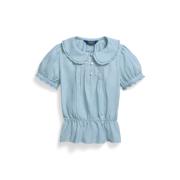 Polo Ralph Lauren Ruffled Collar Blouse In Blue