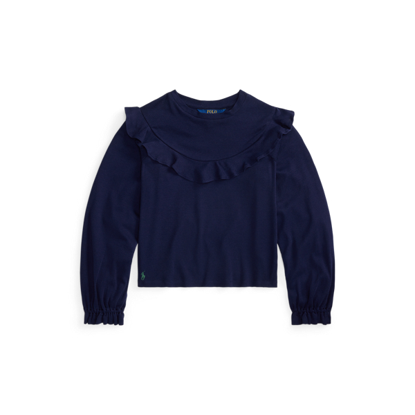 Polo Ralph Lauren Ralph Lauren Ruffled Cotton-modal Top In Blue