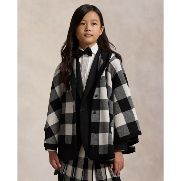 Polo Ralph Lauren Ralph Lauren Checked Wool Hooded Poncho In Black