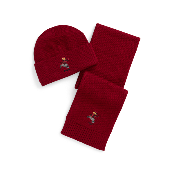 Polo Ralph Lauren Ralph Lauren Polo Bear Cotton Hat & Scarf Set In Red