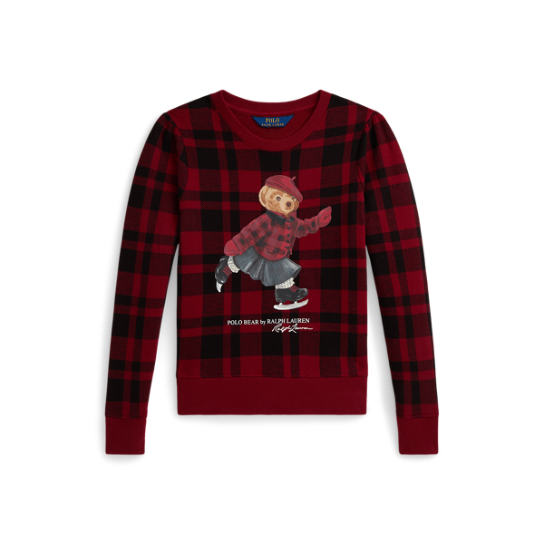 Polo Ralph Lauren Ralph Lauren Plaid Polo Bear Fleece Sweatshirt In Burgundy