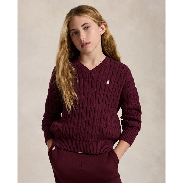 Cable-Knit Cotton V-Neck Jumper