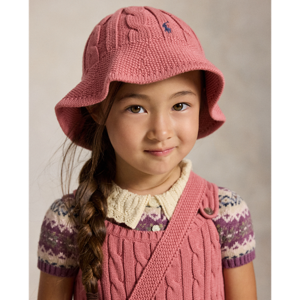 Ralph Lauren Kids' Cable-knit Cotton Bucket Hat In Canvas Pink