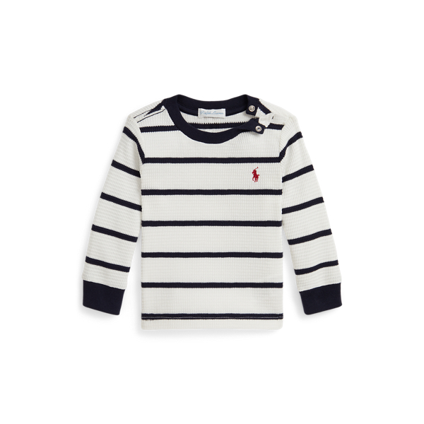Ralph Lauren Striped Waffle Cotton Long-sleeve Tee In White