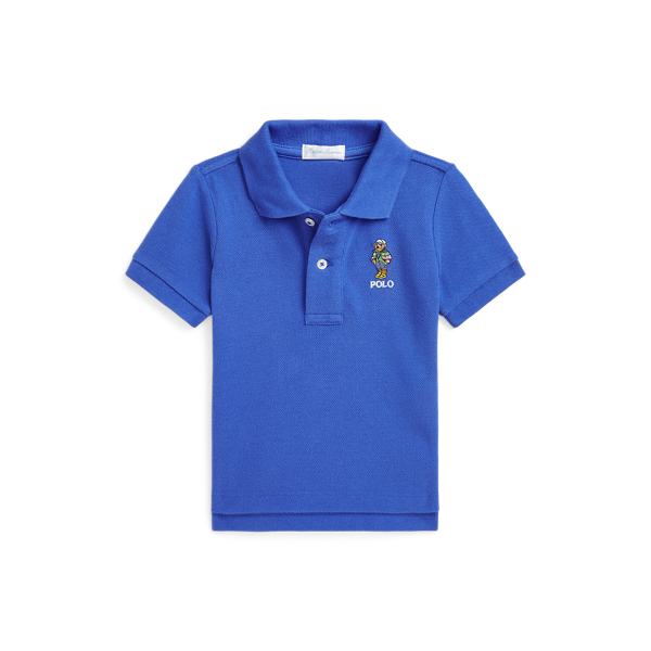 Polo Ralph Lauren Polo Bear Cotton Mesh Polo Shirt In Travel Blue