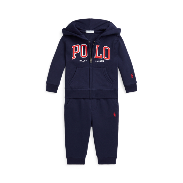 Polo Ralph Lauren Logo Fleece Full-zip Hoodie & Pant Set In Refined Navy/wine