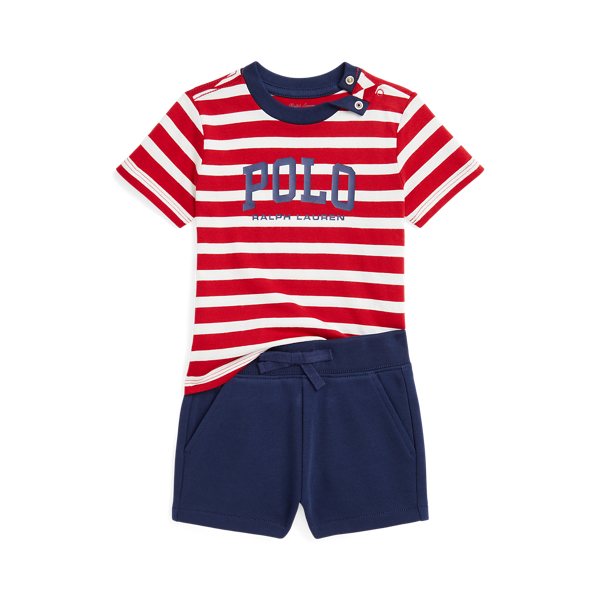 Polo Ralph Lauren Logo Jersey Tee & French Terry Short Set In Rl 2000 Red Multi