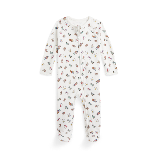 Polo Ralph Lauren Polo Bear Cotton Footed Coverall In White Multi