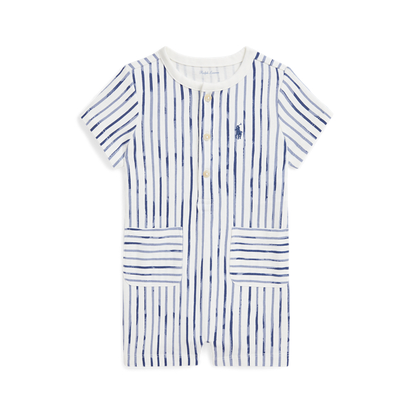 Ralph Lauren Striped Cotton Henley Shortall In Navy Stripe