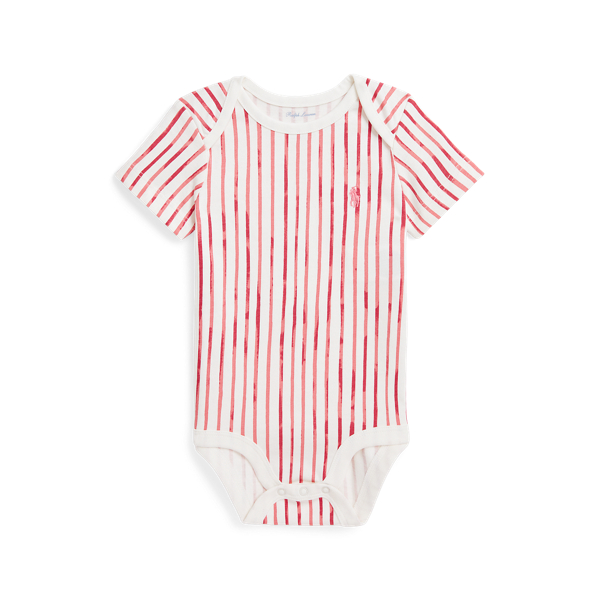 Ralph Lauren Striped Cotton Jersey Bodysuit In Red Stripe