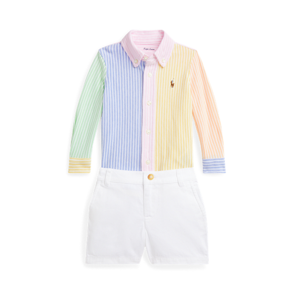 Polo Ralph Lauren Ralph Lauren Colorblock Button-up Shirt & Denim Shorts Set In Wicket Yellow Multi