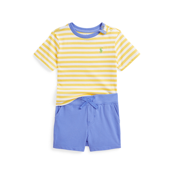 Polo Ralph Lauren Ralph Lauren Stripe Cotton T-shirt & Shorts Set In Oasis Yellow/white