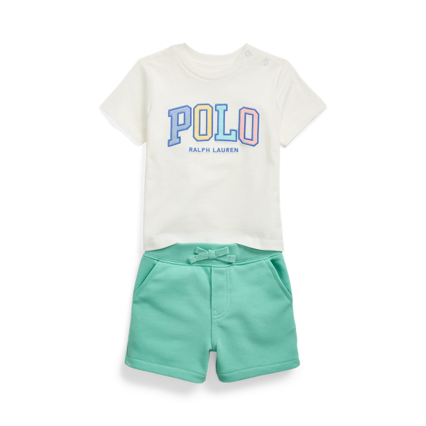 Polo Ralph Lauren Logo Cotton Tee & French Terry Short Set In Paper White