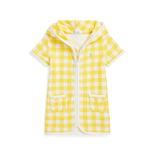 Polo Ralph Lauren Gingham Terry Hooded Cover-up In Yellow Gingham