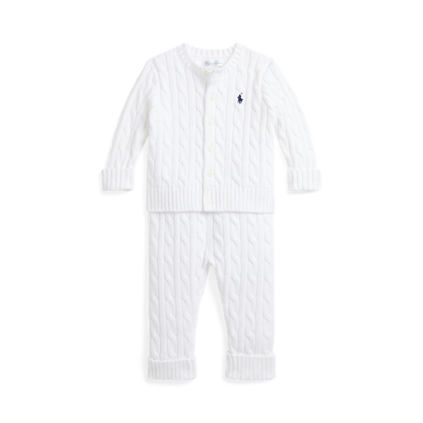 Polo Ralph Lauren Cable-knit Cotton Cardigan & Pant Set In White